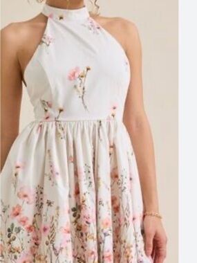 Altar'd State White One-Shoulder Floral Midi Dress
